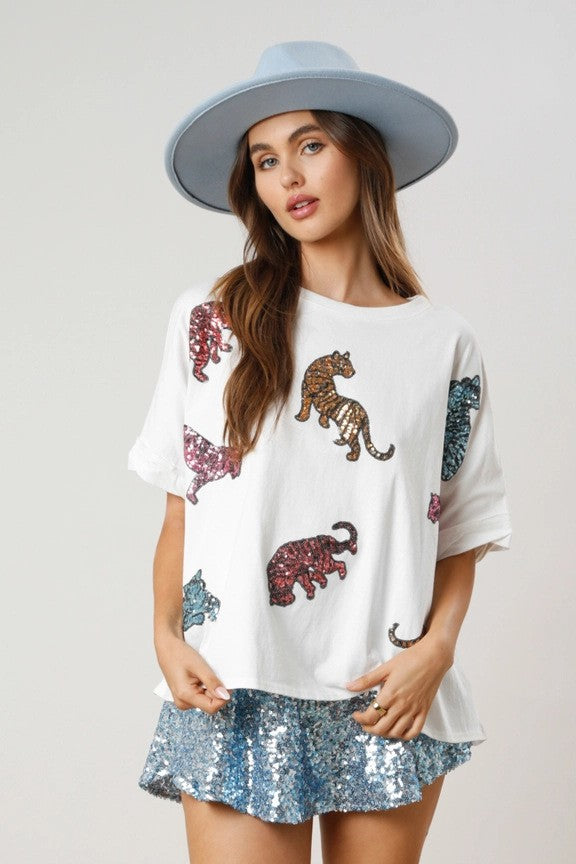 Nyra Sequined Tiger Tee